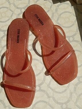 NWOT Steve Madden Glitter Jelly Slide Sandals - Pinky Coral Color Size 7